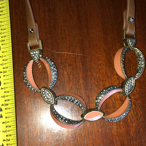 LOFT peach, rhinestone and brown leather  necklace - Picture 2 of 2